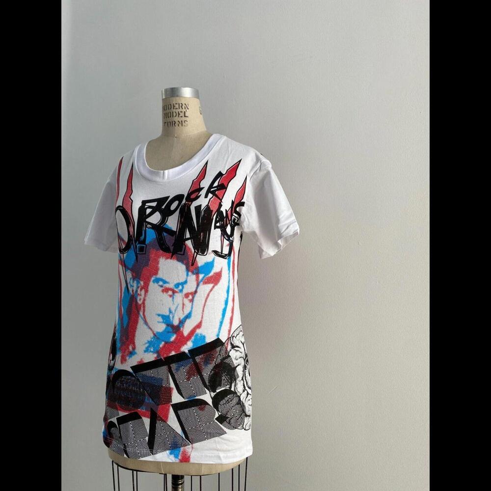 Jeremy Scott collage print open back shirt S White dress moschino punk NEW RARE